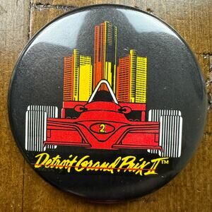 Detroit Grand Prix 2 RACING Pinback Button Vintage 80’s Formula One Race Car Pin